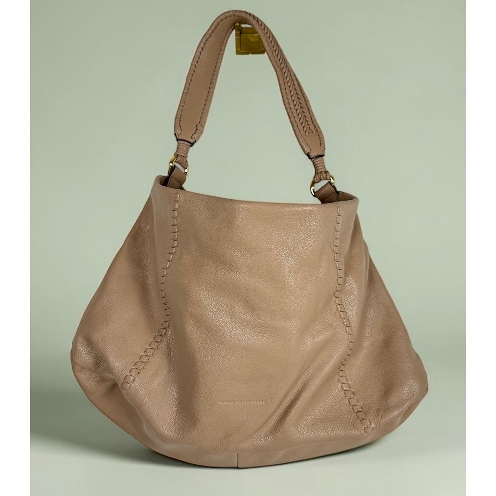 Aimee Kestenberg All For Love Oat Pebbled Leather Whipstitch Braided Hobo Bag